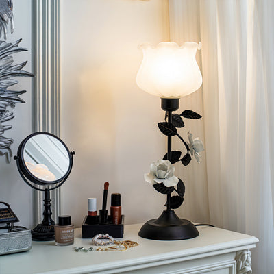 Contemporary Scandinavian Rose-shaped Iron Acrylic Glass 1-Light Table Lamp For Bedroom