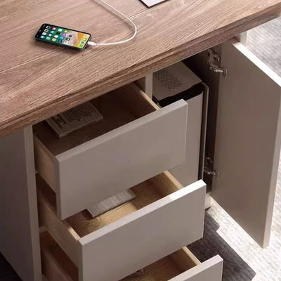 Modern Minimalist Trapezoidal Solid Wood Plywood Desks 3-Drawer For Home Office