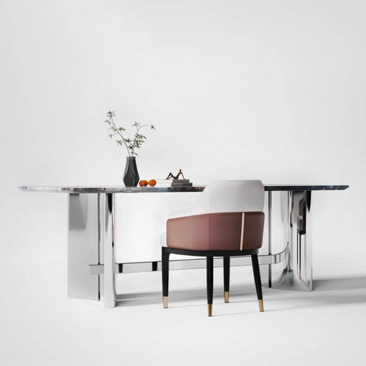 Moderner Luxus quadratisch gebogener Kunstleder-Metallstuhl Rückenlehne ohne Armlehnen für Esszimmer 