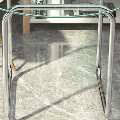 Modern Minimalist Round Glass Stainless Steel Coffee Table 1-Tier For Living Room