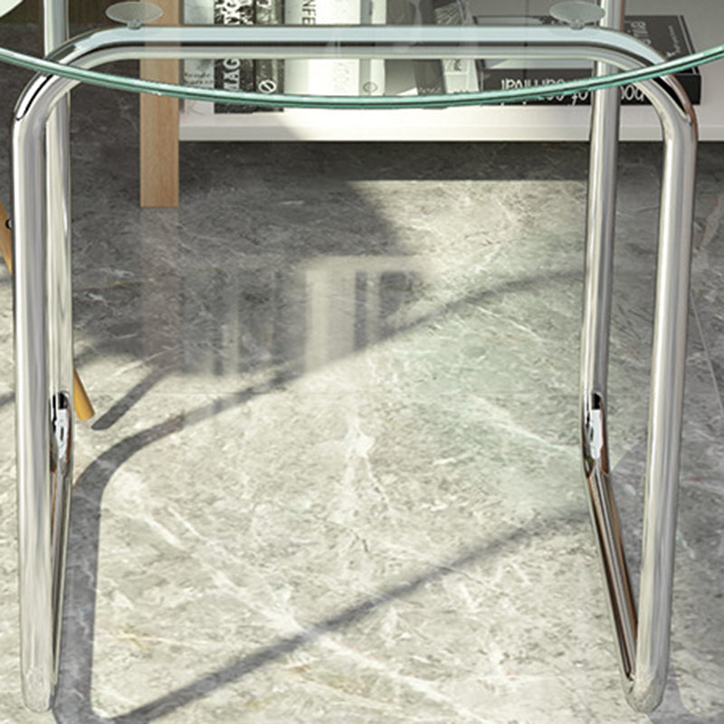 Modern Minimalist Round Glass Stainless Steel Coffee Table 1-Tier For Living Room