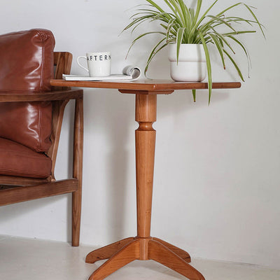 Mesa Auxiliar Redonda Nórdica Contemporánea de Madera de Cerezo con 4 Patas para Sala de Estar 