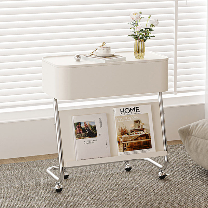 Contemporary Simplicity Rectangular Fiberboard Stainless Steel Side Table 1-Drawer For Living Room