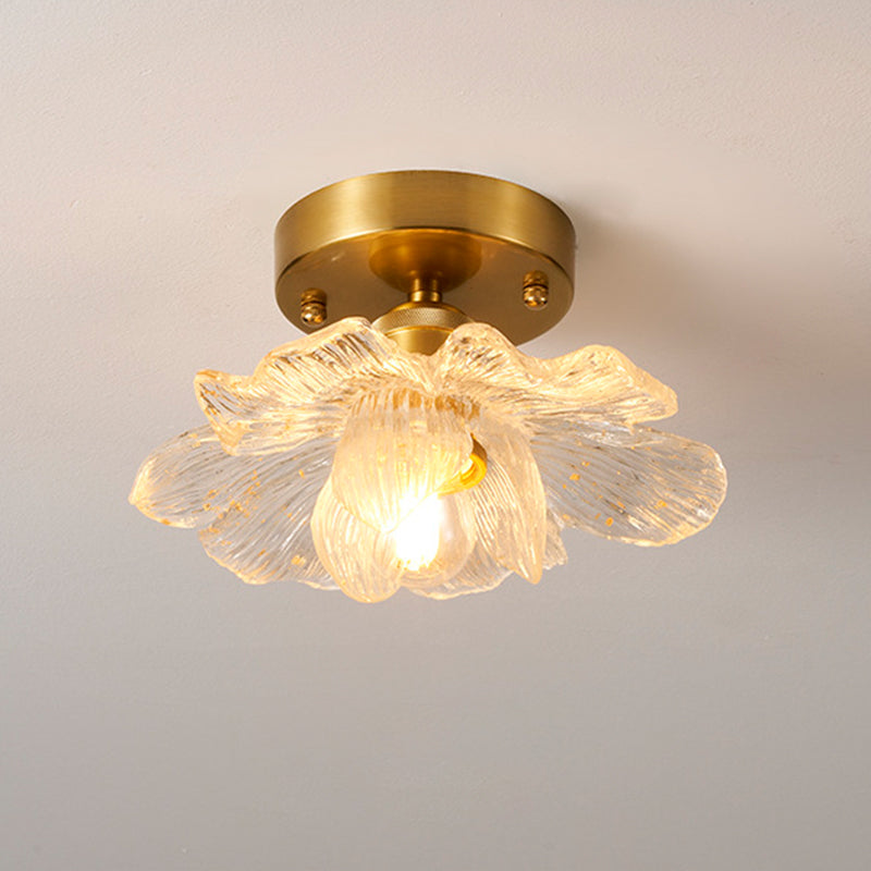 Traditional French Acrylic Iron Aluminum Petal-Shaped 1-Light Semi-Flush Mount Ceiling Light for Living Room