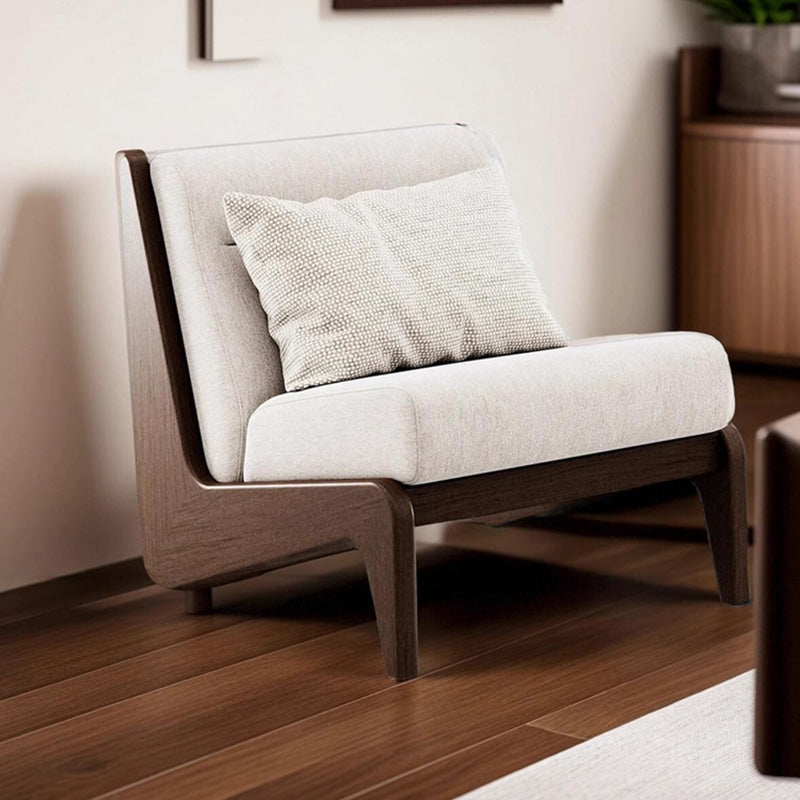 Traditional French Rectangular Cotton-Linen Fabric Solid Wood Accent Chair Backrest Armless For Living Room