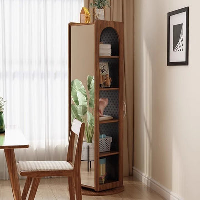 Traditional Vintage Rectangular Pine Wood Solid Wood Carbon Steel Rotatable Multifunctional Bookshelf 5-Tier For Living Room