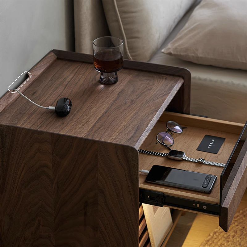 Table de nuit rectangulaire en bois nordique contemporain à 2 tiroirs pour chambre 