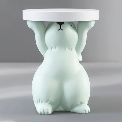 Table d'appoint moderne Art Déco ronde avec lapin, éléphant et ours en résine de fibre de verre 1 plateau pour salon 