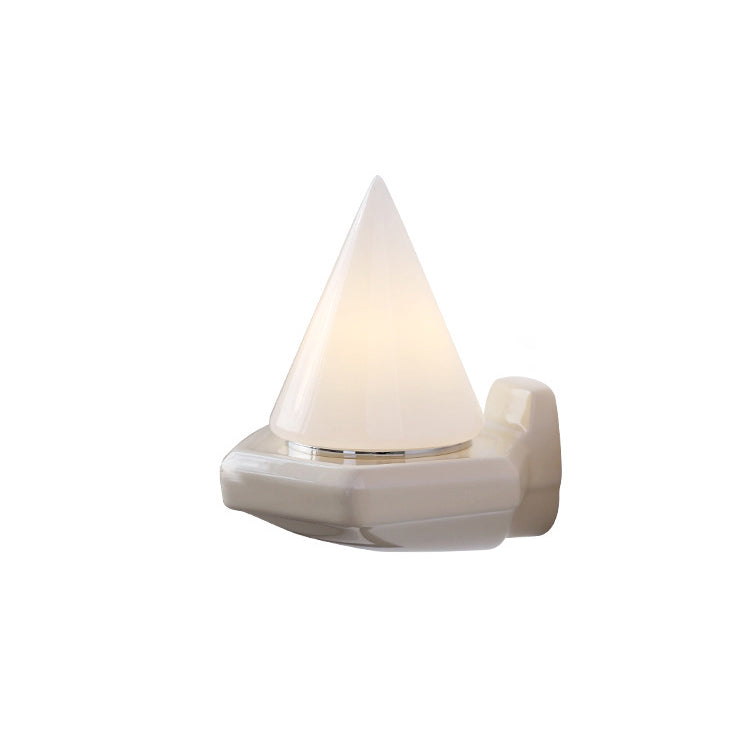 Traditional Vintage Conical Ceramic Glass Iron 1-Light Wall Sconce Lamp For Living Room