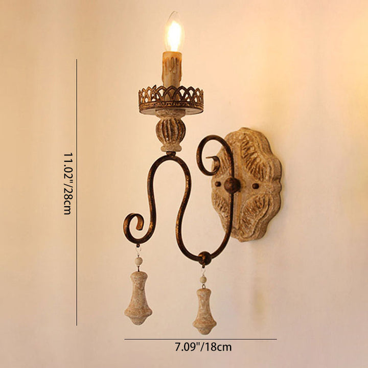 Portavelas rústico tradicional de madera y hierro 1/2 Aplique de pared para sala de estar 