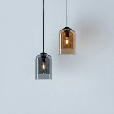 Moderne Einfachheit Zylinder Runde Glas Eisen 1-Licht Pendelleuchte für Wohnzimmer 