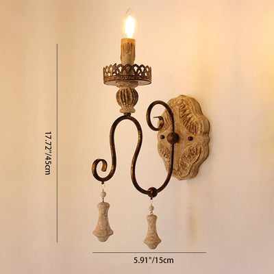 Porte-bougie rustique traditionnel en bois et fer 1/2 applique murale pour salon 