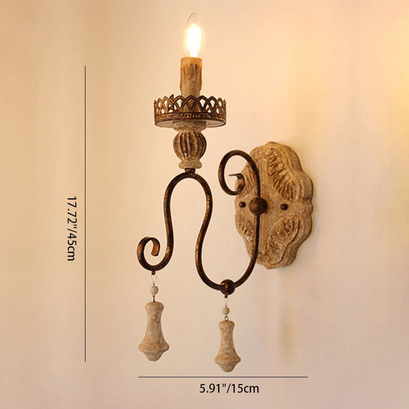 Porte-bougie rustique traditionnel en bois et fer 1/2 applique murale pour salon 