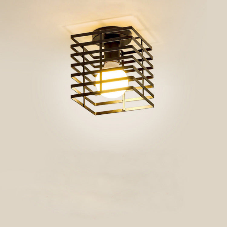 Traditionelle Bauernhaus Eisendraht quadratisch Käfig 1-Licht Semi-Flush Mount Deckenleuchte für Flur 