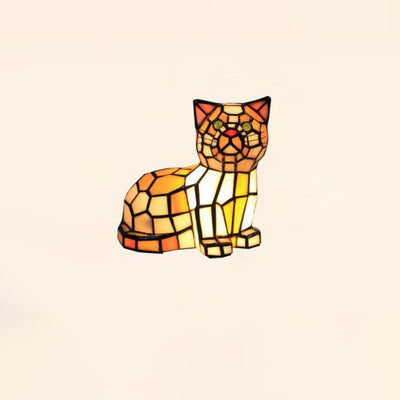 Lámpara de mesa de 1 luz con diseño de gato de vidrio Tiffany tradicional para dormitorio 