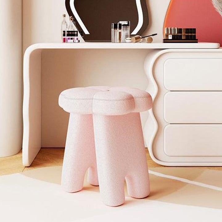 Modern Art Deco Floral Square Sherpa Fabric Wood Vanity Stool Backless Armless For Bedroom