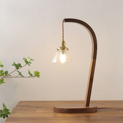 Traditionelle japanische runde Tischlampe aus Holz und Glas mit 1 Licht für Wohnzimmer 