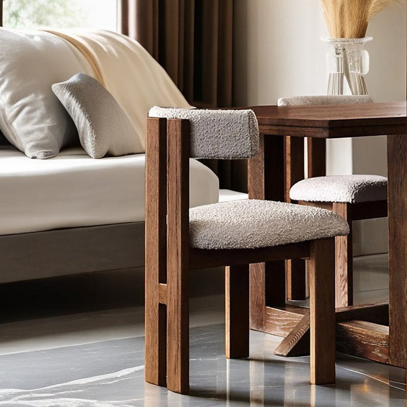 Chaise de salle à manger contemporaine scandinave semi-ronde en bois massif avec dossier en éponge à haute résilience en laine d&