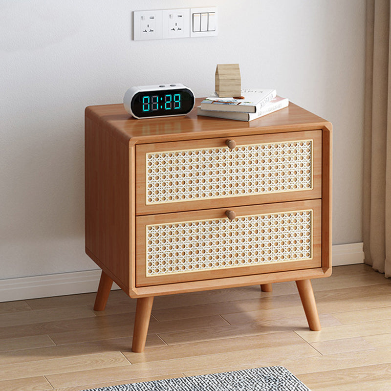 Traditional Farmhouse Square Rubberwood Solid Wood Pine Solid Wood Multi-Layer Solid Wood Nightstand 2-Drawer For Bedroom