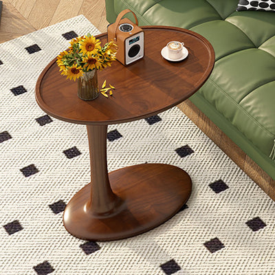 Modern Minimalist Oval Solid Wood Side Table 1-Tier For Living Room