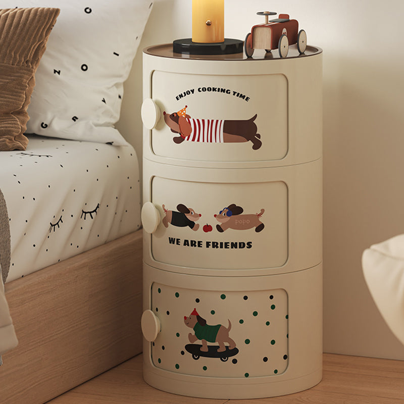 Mesa de noche cilíndrica creativa contemporánea de ABS con 2/3 cajones para dormitorio 