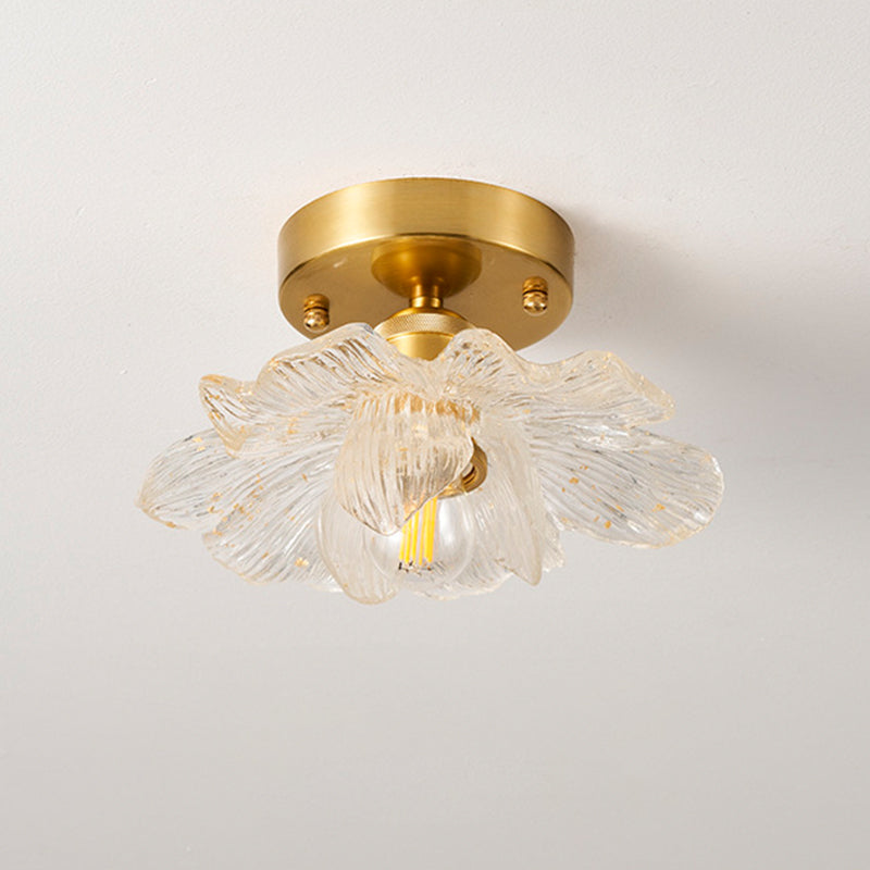 Traditional French Acrylic Iron Aluminum Petal-Shaped 1-Light Semi-Flush Mount Ceiling Light for Living Room