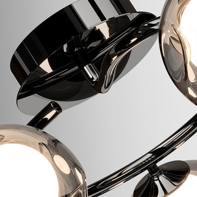 Modern Mid-Century Round Electroplated Glass Stainless Steel Carbon Steel 5-Light Semi-Flush Mount Ceiling Light For Living Room