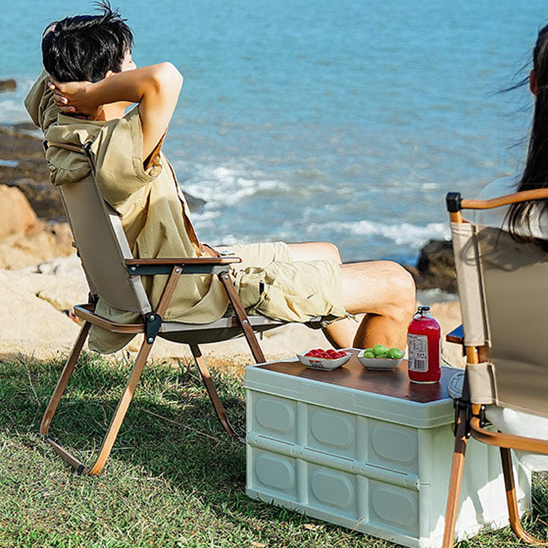 Modern Minimalist Square Fabric Carbon Steel Beech Wood Backrest Armrest Folding Chair For Outdoor