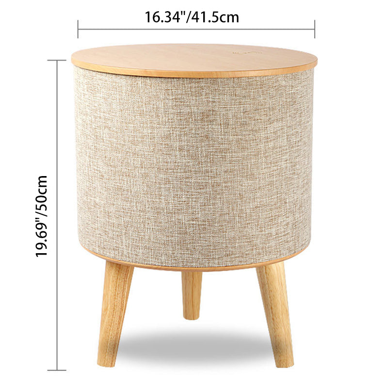 Contemporary Nordic Round MDF Solid Wood Linen Smart End Table Battery &amp; Plug-in With Bluetooth Speaker Wireless Charging For Living Room &amp; Bedroom