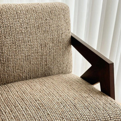 Traditional French Rectangular Cotton-Linen Fabric Solid Wood Accent Chair Backrest Armrest For Living Room