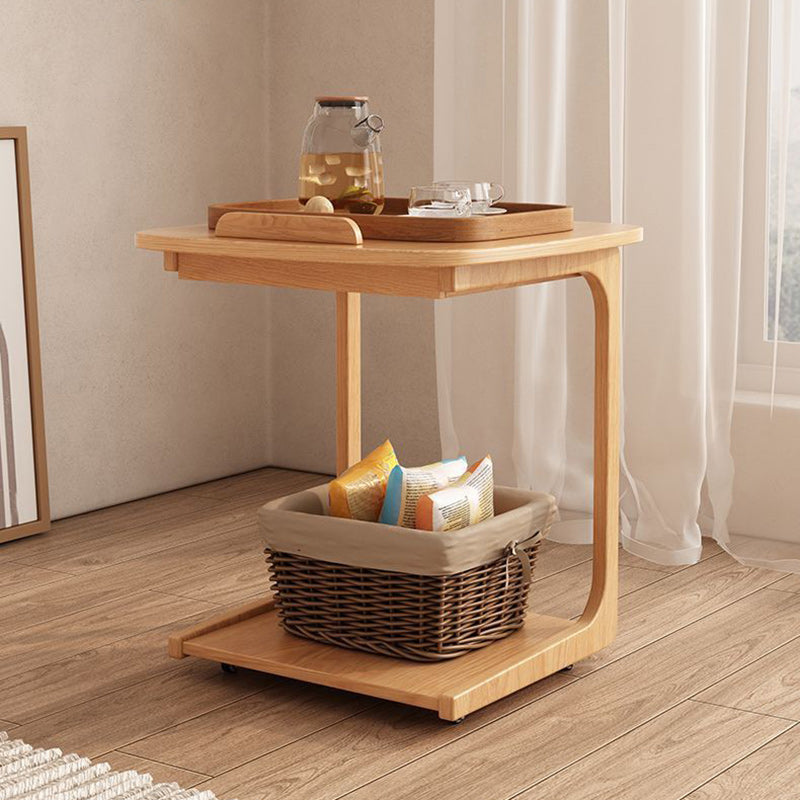 Zeitgenössischer japanischer quadratischer runder Glas-Holz-Beistelltisch 2-stufig für das Wohnzimmer 