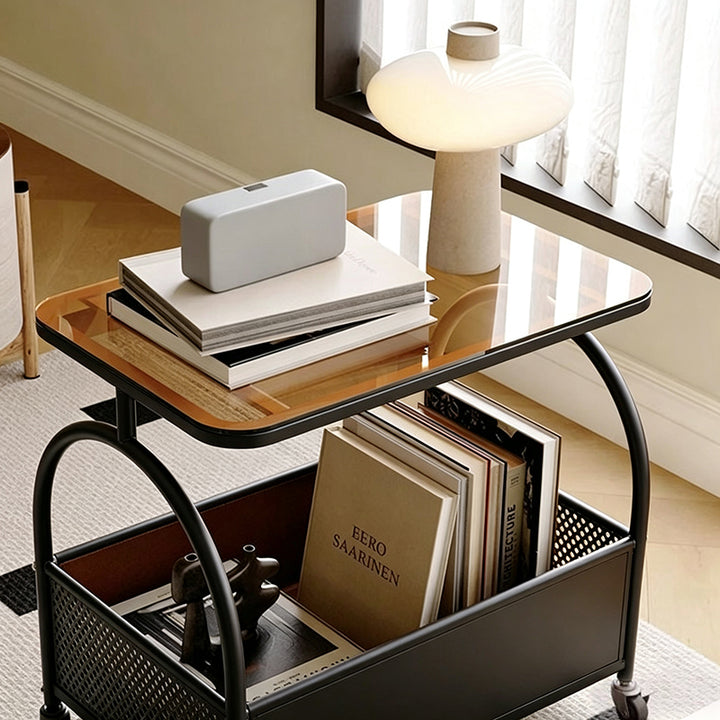 Table basse rectangulaire minimaliste moderne en fer, similicuir, verre amovible avec 1 rangement pour salon 