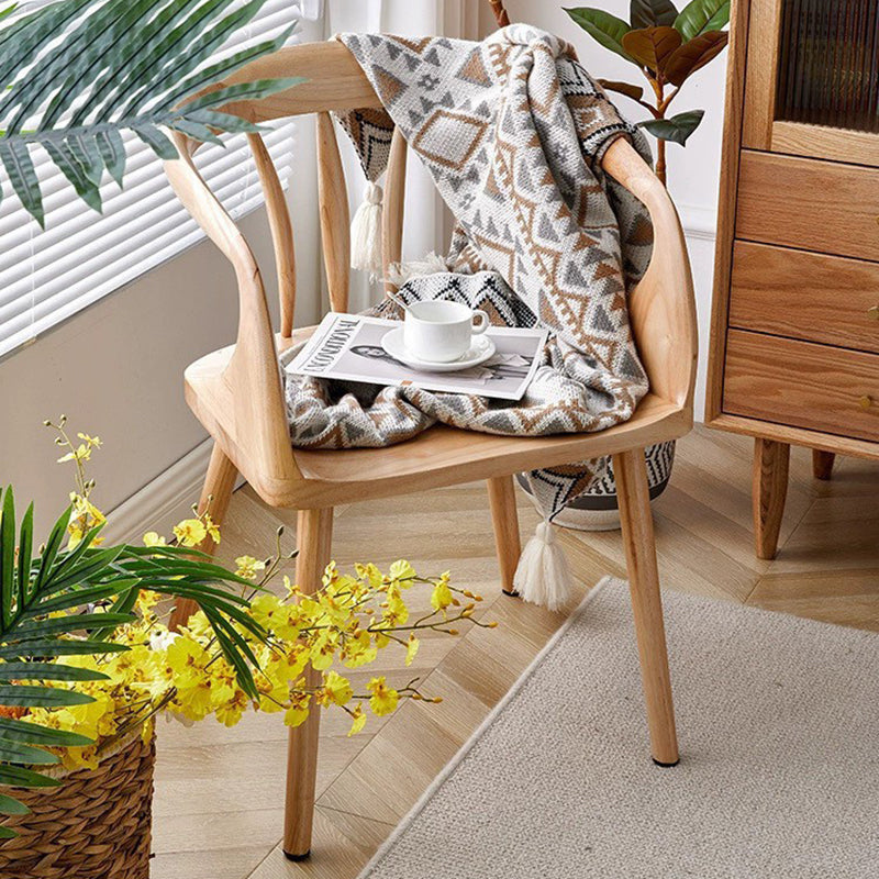 Traditional Vintage Rubberwood Dining Chair Backrest Armrests For Dining Room