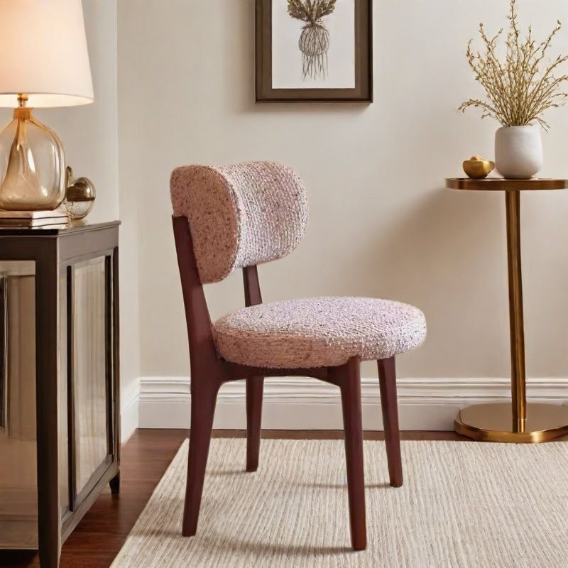Modern Minimalist Curved Loop Pile Fabric Solid Wood Dining Chair Backrest Armless For Dining Room
