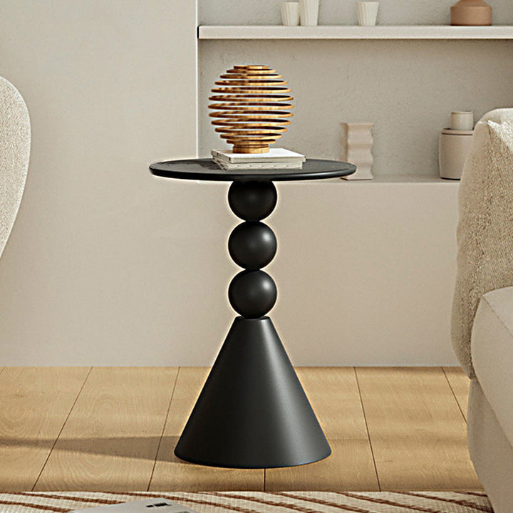 Moderner Art Deco Runder Kugel-Kegel Marmor Eisen Metall Beistelltisch 1-stufig für Wohnzimmer 