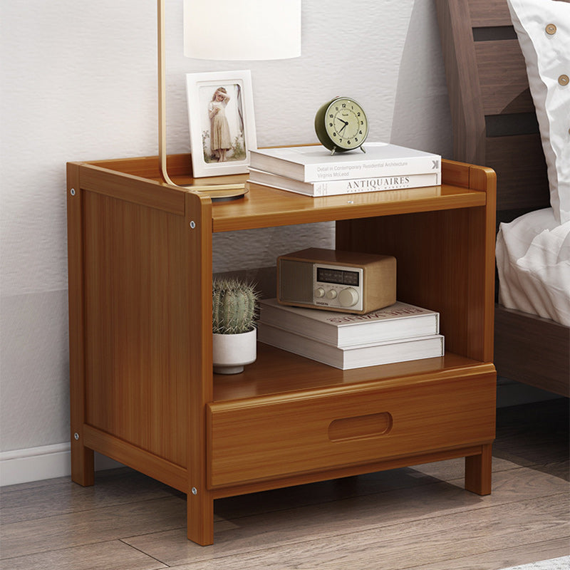 Traditional Japanese Square Bamboo MDF Nightstand 1/3 Drawer For Bedroom