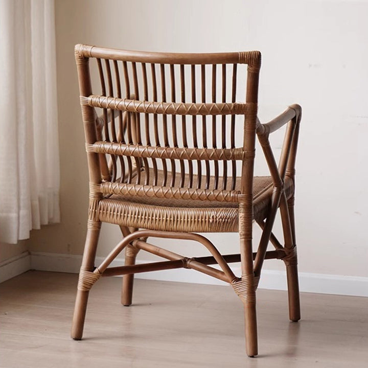 Traditioneller Bauernhaus rechteckiger Rattan Massivholz Esszimmerstuhl Rückenlehne Armlehne für Esszimmer 