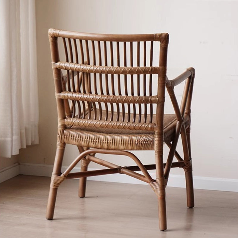Traditional Farmhouse Rectangular Rattan Solid Wood Dining Chair Backrest Armrest For Dining Room