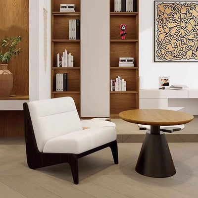 Traditional French Rectangular Cotton-Linen Fabric Solid Wood Accent Chair Backrest Armless For Living Room