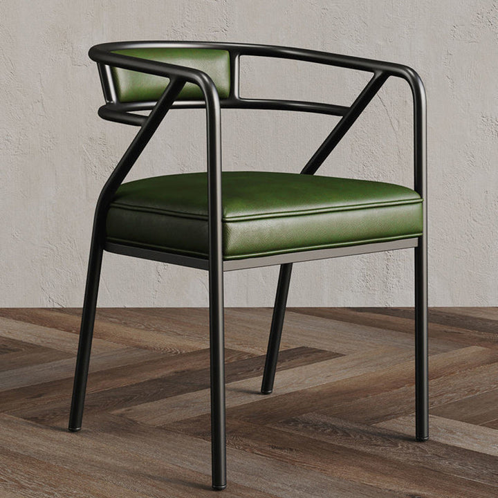 Contemporary Industrial Square Upholstered Suede Fabric PU Leather Iron Dining Chair Curved Backrest Armrest for Dining Room