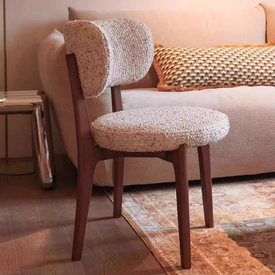 Modern Minimalist Curved Loop Pile Fabric Solid Wood Dining Chair Backrest Armless For Dining Room