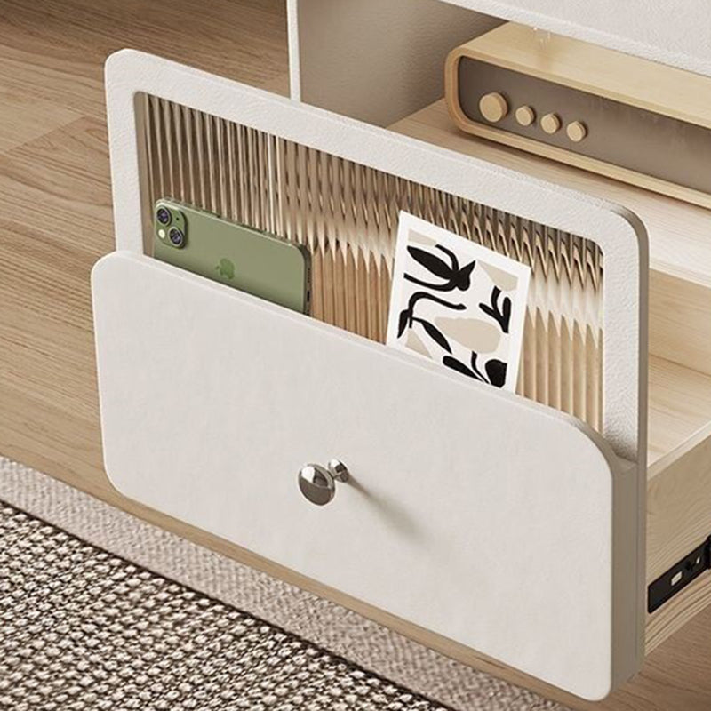 Modern Minimalist Square Microfiber Leather Medium Density Fiberboard Glass Stainless Steel Nightstand 1-Drawer For Bedroom