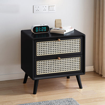 Traditional Farmhouse Square Rubberwood Solid Wood Pine Solid Wood Multi-Layer Solid Wood Nightstand 2-Drawer For Bedroom