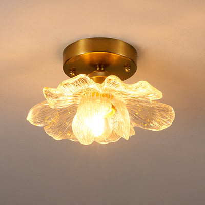 Traditional French Acrylic Iron Aluminum Petal-Shaped 1-Light Semi-Flush Mount Ceiling Light for Living Room
