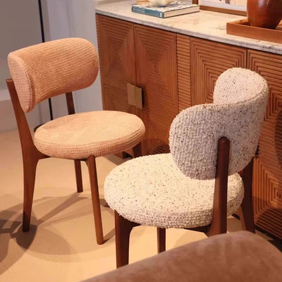 Modern Minimalist Curved Loop Pile Fabric Solid Wood Dining Chair Backrest Armless For Dining Room