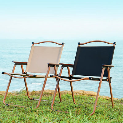 Modern Minimalist Square Fabric Carbon Steel Beech Wood Backrest Armrest Folding Chair For Outdoor