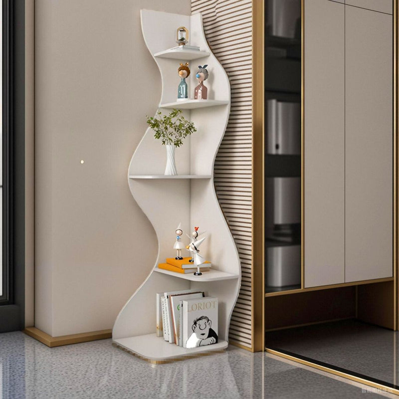 Contemporary Creative Seagrass-Shaped Particle Board Corner Cabinet With 5-Tier For Living Room