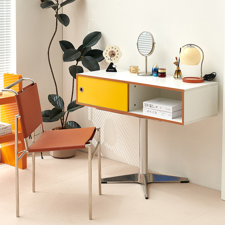Modern Minimalist Rectangular Medium Density Fiberboard Plastic Stainless Steel Makeup Vanity 2-Drawer For Bedroom