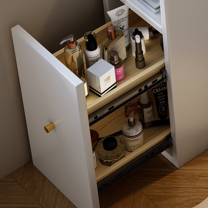 Modern Minimalist Rectangular Hexagonal Rubberwood Plywood Glass Microfiber Leather Makeup Vanity 4-Tier For Bedroom