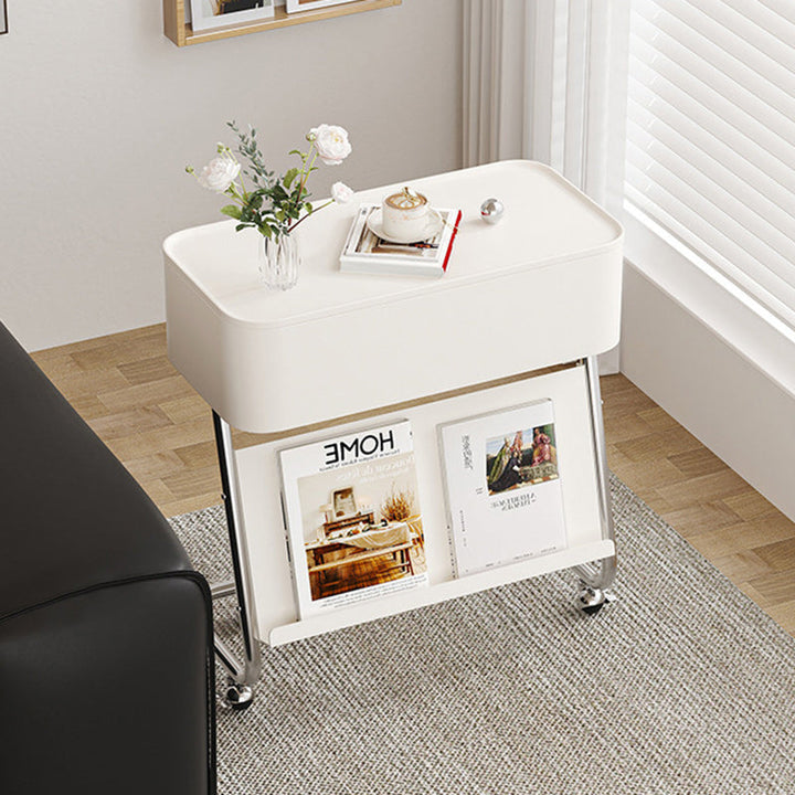 Contemporary Simplicity Rectangular Fiberboard Stainless Steel Side Table 1-Drawer For Living Room